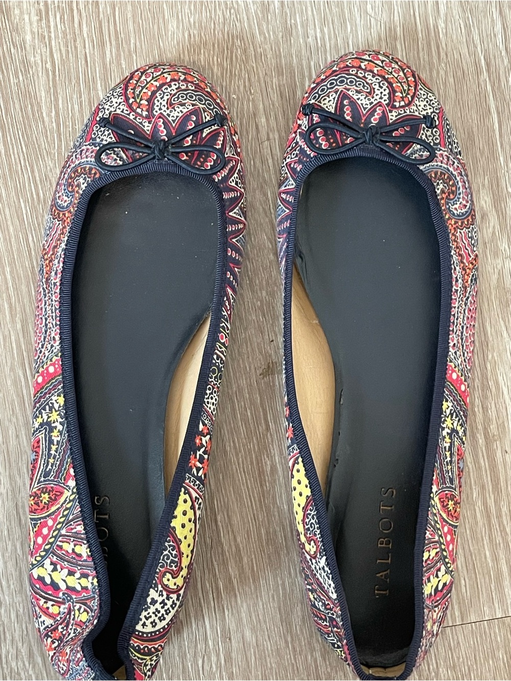 Talbots Red Paisley Ballet Flats with Navy Trim